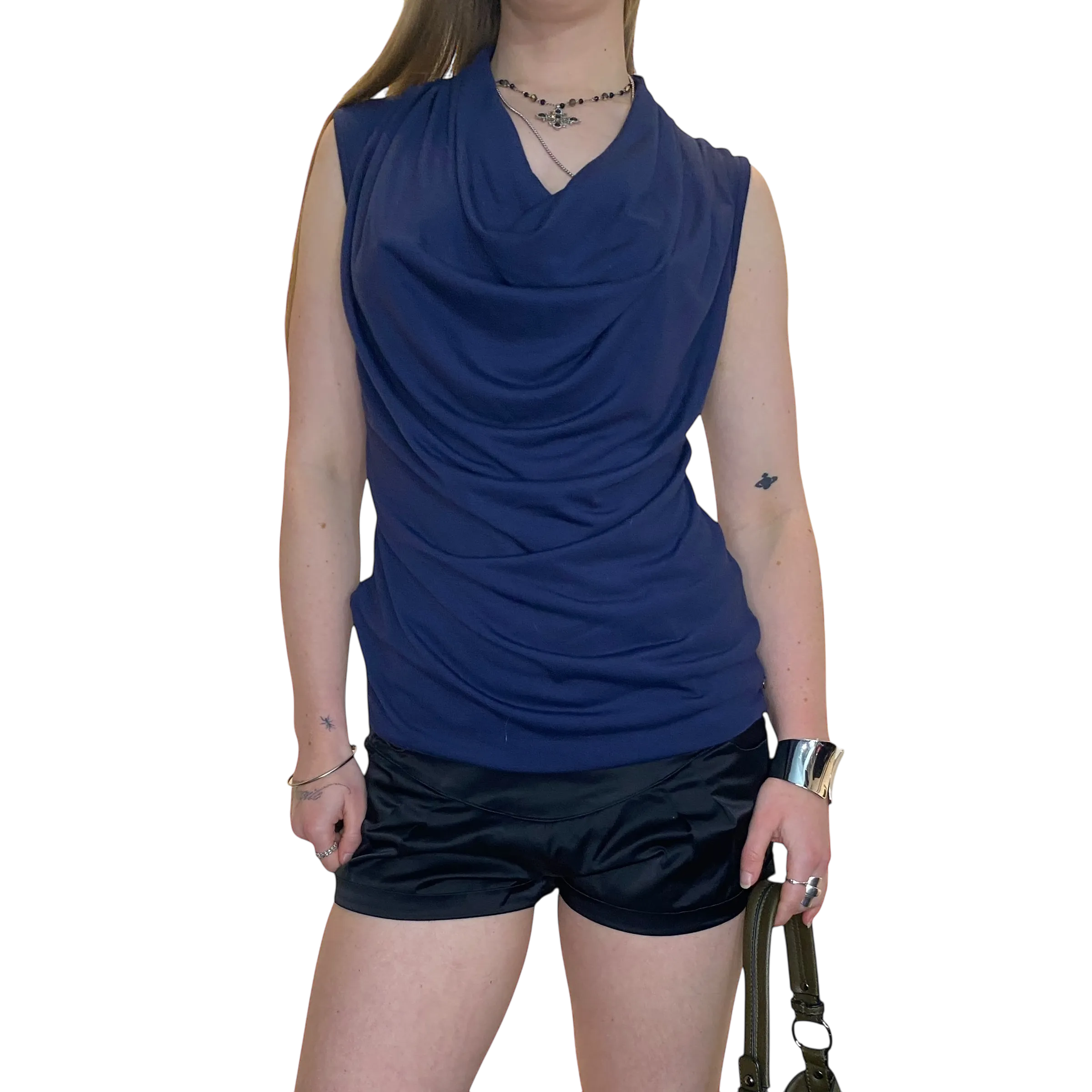 Vintage Cowl Neck Draped Sleeveless Top (M)