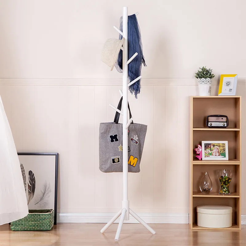 Wooden Coat Stand Rack Clothes Hanger Hat Tree White Jacket Bag Umbrella Hook