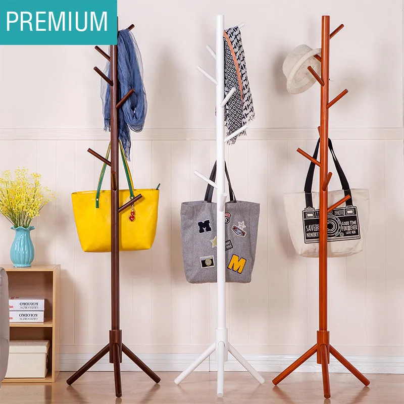 Wooden Coat Stand Rack Clothes Hanger Hat Tree White Jacket Bag Umbrella Hook