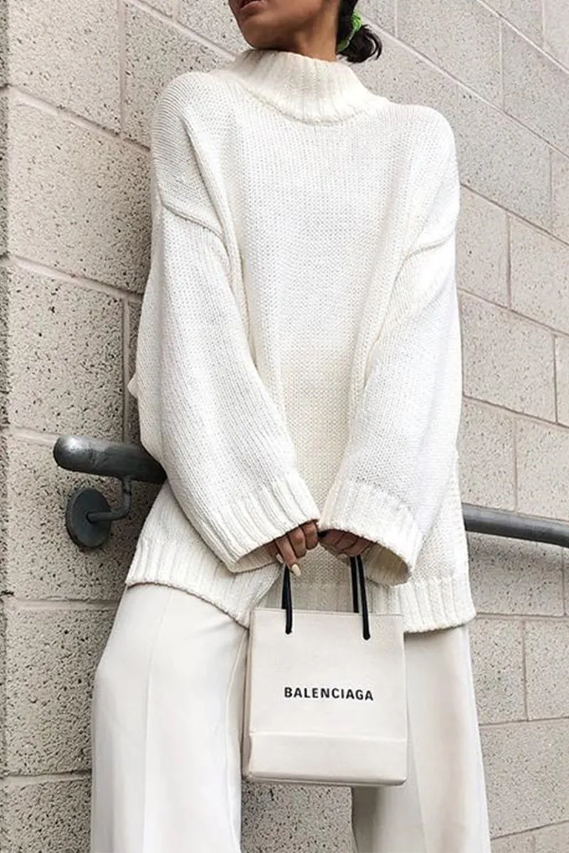 xakxx xakxx-Casual Solid Color Turtleneck Sweaters
