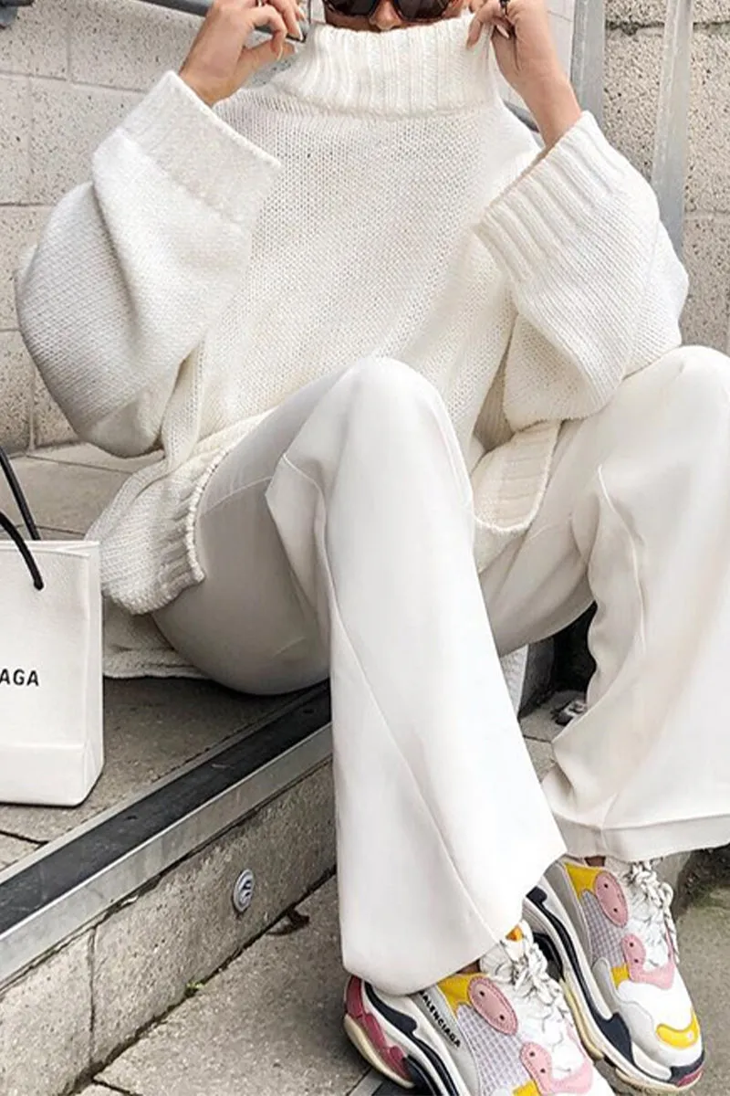 xakxx xakxx-Casual Solid Color Turtleneck Sweaters